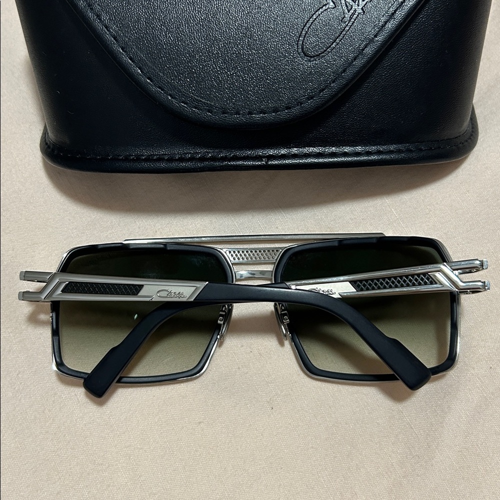 Cazal Men's Black and Silver Square Sunglasses with Gradient Lenses - Picture 2 of 7